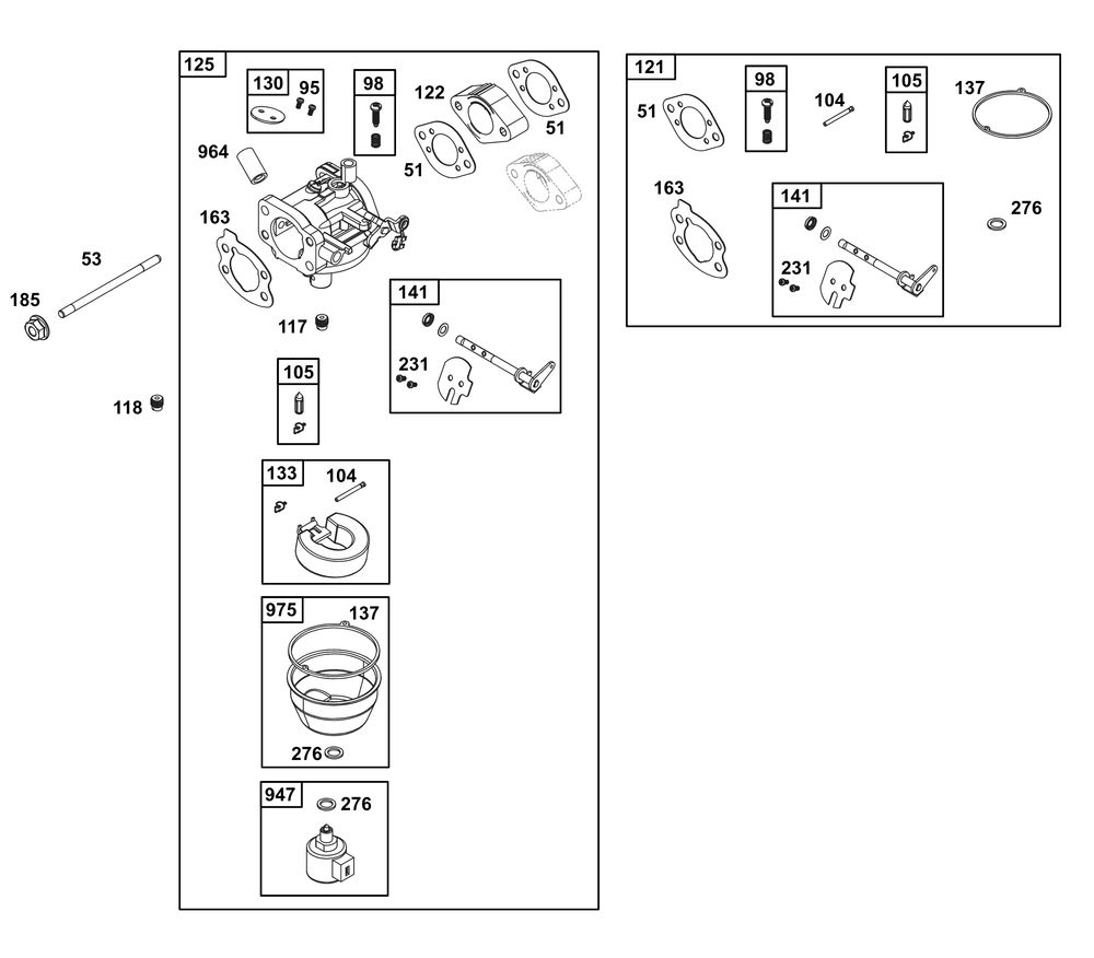 Carburetor Group Diagram and Parts List for 356777-0142-B5 200000 - 399999 Briggs and Stratton Engine